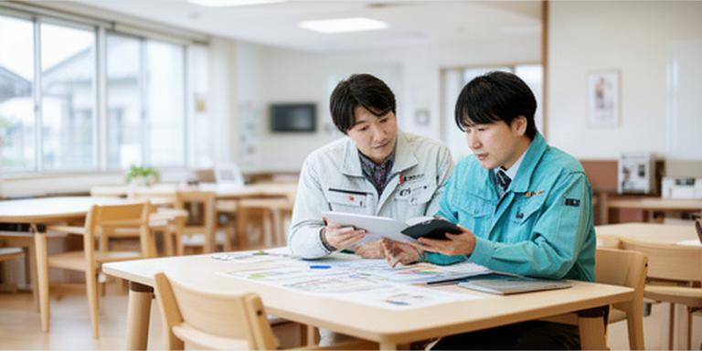 佐賀県の地域交流施設で自治体職員が観光統計と人口データを確認する様子