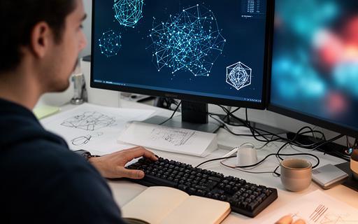 機械学習モデルを設計するAIエンジニアの作業机